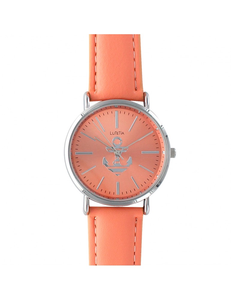 Lutetia orange Zifferblatt Uhr mit Anker und Lederband