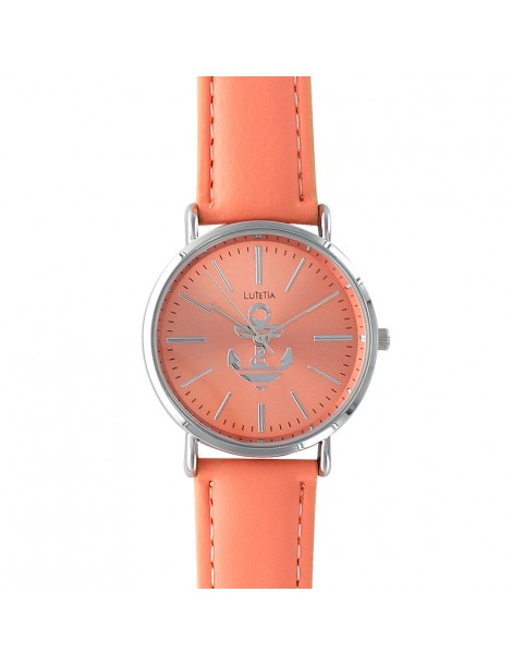 Lutetia orange dial watch with anchor and leather strap