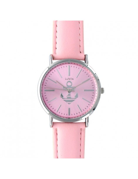 Reloj con esfera de color rosa Lutetia con ancla y correa de piel.