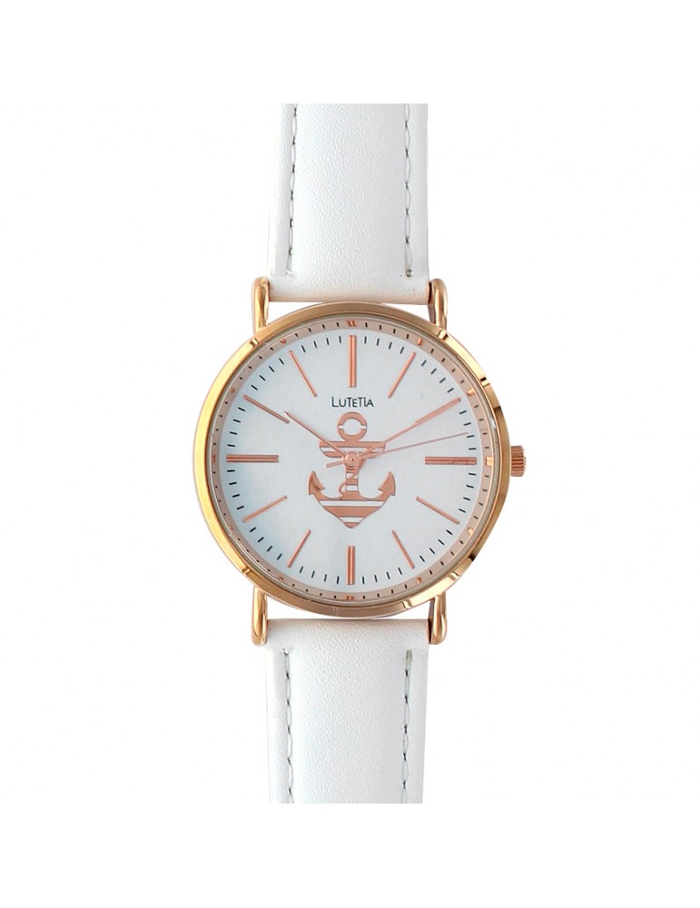 Lutetia watch white pink dial and leather strap