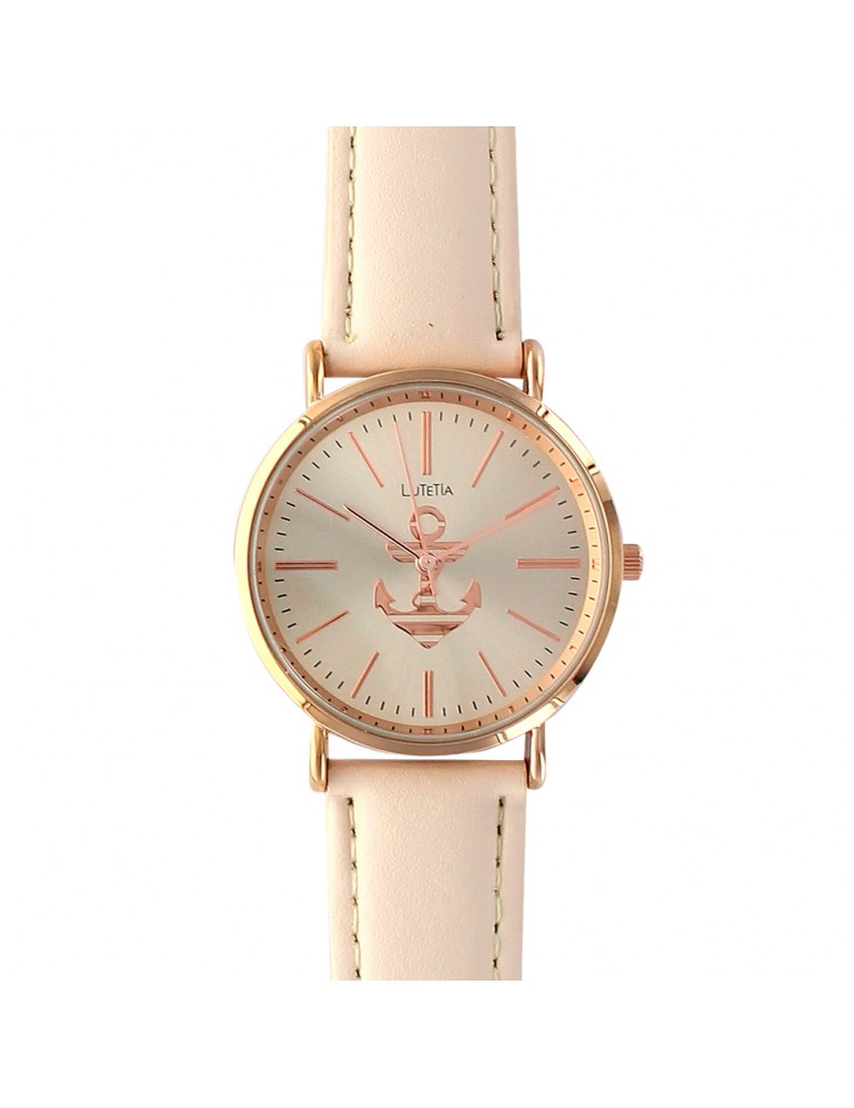 Lutetia watch beige pink dial and leather strap