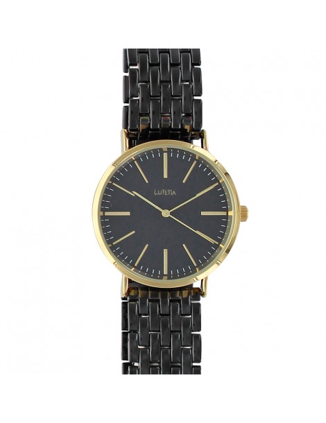 Lutetia watch in black metal and gold case, folding clasp