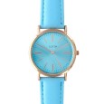 Lutetia watch with pink gold metal case and sky blue leather strap