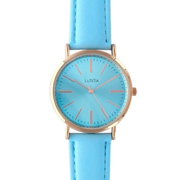 Lutetia watch with pink gold metal case and sky blue leather strap 750108BL Lutetia 35,00 €