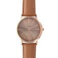 Lutetia watch with pink gold metal case and brown leather strap