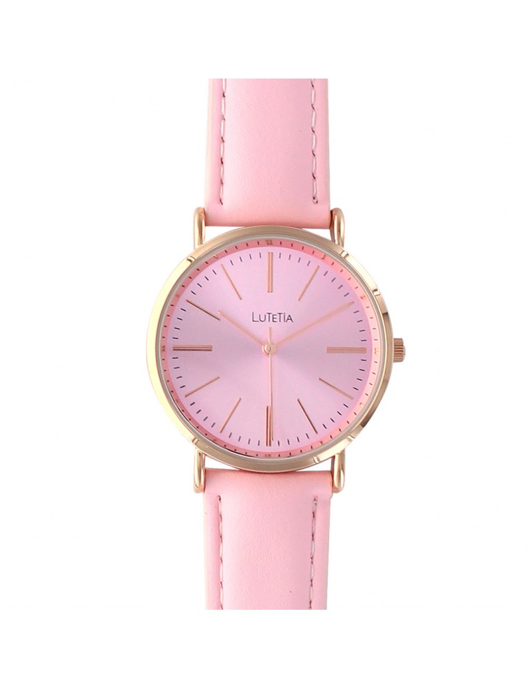 Lutetia Uhr mit Roségold Metallgehäuse und rosa Lederarmband