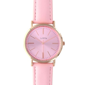 Reloj Lutetia con caja de metal dorada rosa y correa de piel rosa. 750108RO Lutetia 35,00 €