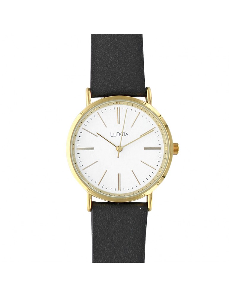Lutetia watch white metal case and leather strap