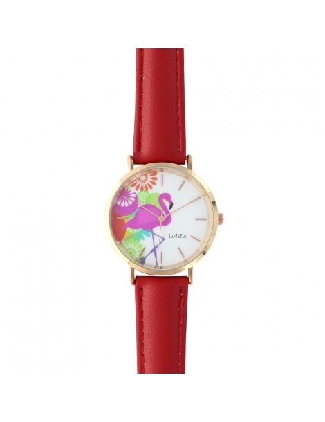 Lutetia rosa Flamingo Uhr, rotes synthetisches Armband
