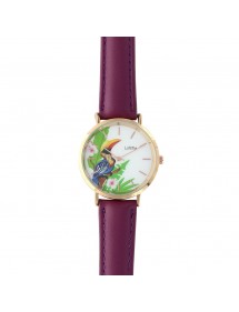 Montre Lutetia boîtier métal doré rose, cadran motif toucan et bracelet synthétique violet 750140V Lutetia 38,00 €