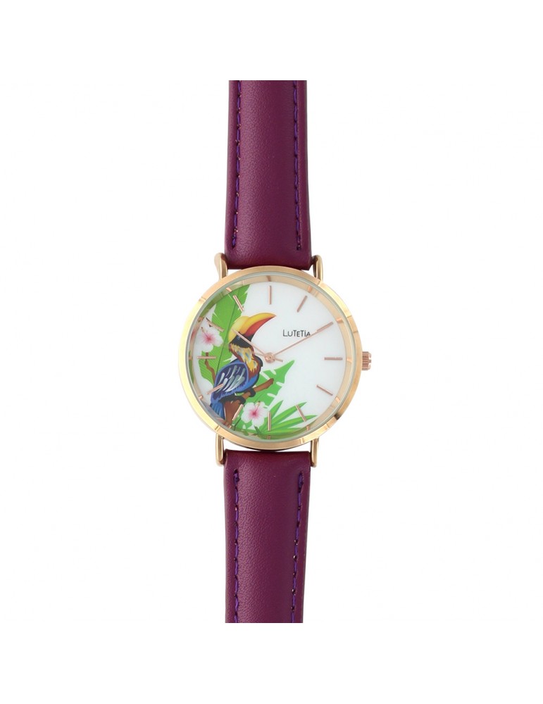 Lutetia toucan watch, purple synthetic bracelet