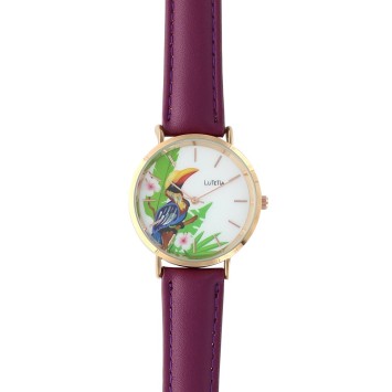 Montre Lutetia boîtier métal doré rose, cadran motif toucan et bracelet synthétique violet 750140V Lutetia 38,00 €