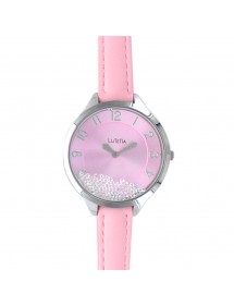 Reloj Lutetia, caja de metal con pedrería, correa de piel de becerro rosa. 750102RO Lutetia 38,00 €