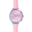 Lutetia watch, metal case with rhinestones, pink calfskin strap