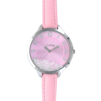 Lutetia watch, metal case with rhinestones, pink calfskin strap 750102RO Lutetia 38,00 €