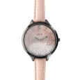 Lutetia watch, metal case rhinestone pale pink leather strap