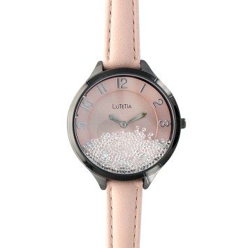 Reloj Lutetia, caja de metal, rhinestone, correa de piel rosa pálido. 750102RP Lutetia 38,00 €