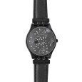 Lutetia black watch with metal case, rhinestones and leather strap