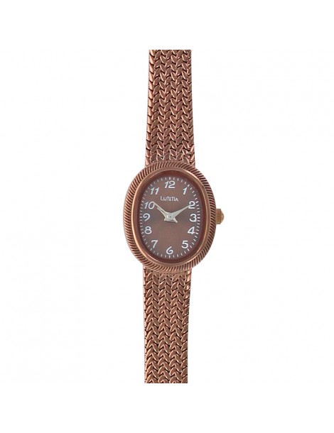 Lutetia Uhr, schokoladenfarbenes Armband aus Metall und geflochtenem Stil