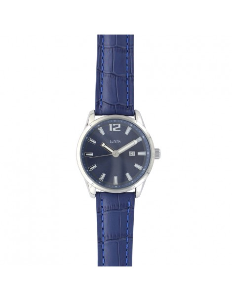 Lutetia watch with dato, metal case, crocodile look blue strap 750149SB Lutetia 79,90 €