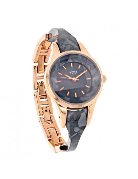LAVAL watch case and bracelet black and gold rose acetate