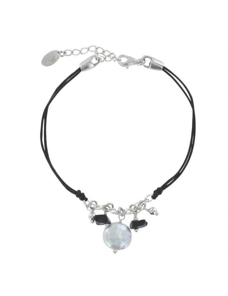 Black cord bracelet with black agate and white mother-of-pearl 3180765 îlOcéane 29,90 €