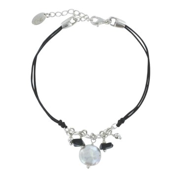 Armband schwarze Kordel mit Agathe schwarzen und weißen Perlen 3180765 îlOcéane 12,90 €