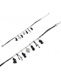 Armband schwarze Kordel mit Agathe schwarzen und weißen Perlen 3180371 îlOcéane 16,00 €