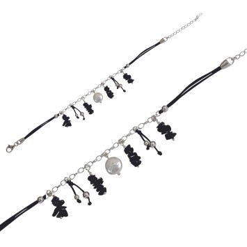 Bracelet black cord with Agathe black and white Pearl 3180371 îlOcéane 16,00 €