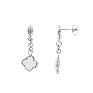 Steel and white ceramic pendant earrings 3131351B One Man Show 15,00 €