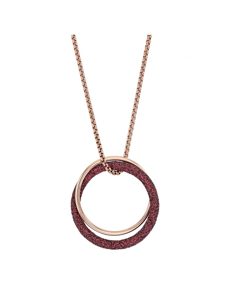 Pink steel necklace with 2 rings including a glittery plum