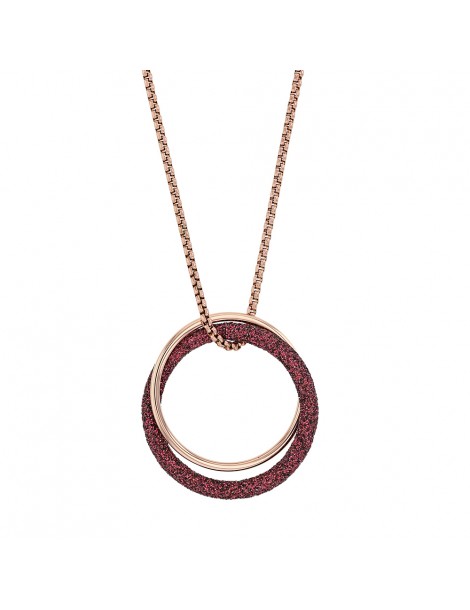 Collier acier rose avec deux anneaux dont un pailleté prunes