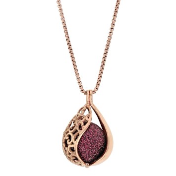 Pink steel necklace, openwork drop and sequined plum ball 317253RP One Man Show 69,90 €