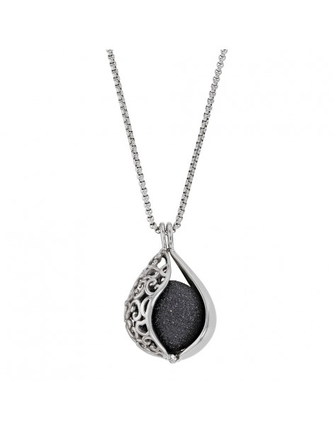 Steel necklace, perforated drop shape and black sequined ball 317253N One Man Show 69,90 €