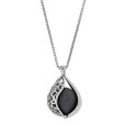 Steel necklace, perforated drop shape and black sequined ball