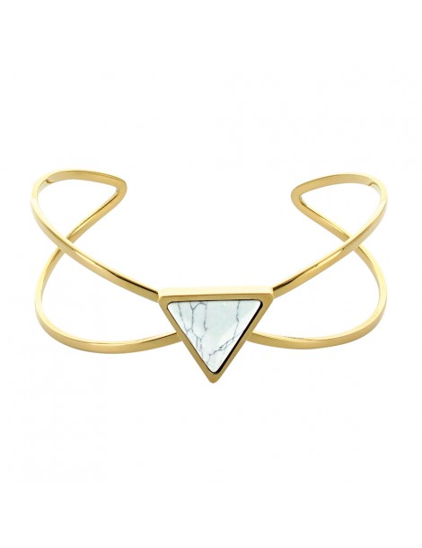 Bracelet manchette acier doré triangle et pierre imitation marbre
