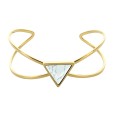 Yellow steel triangle and marble imitation stone bracelet