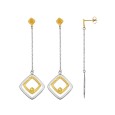 Square and dangle earrings in steel and yellow
