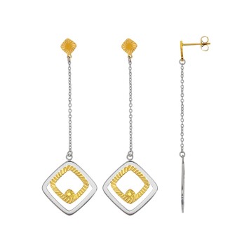 Boucles d'oreilles pendantes carrés emboîtés en acier et doré strié 313069 One Man Show 39,90 €