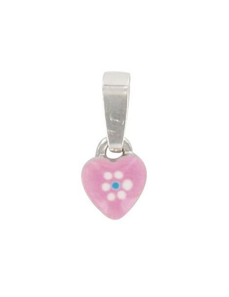 Pendant pink heart for girl rhodium silver