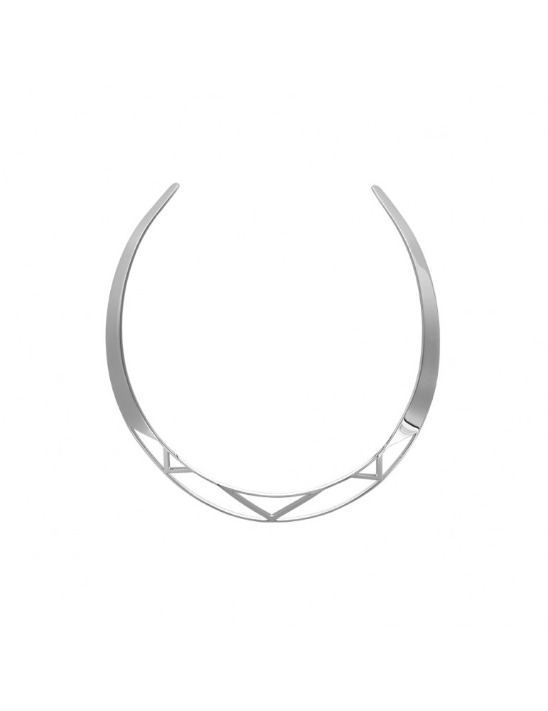 Rigid steel choker necklace with V shapes