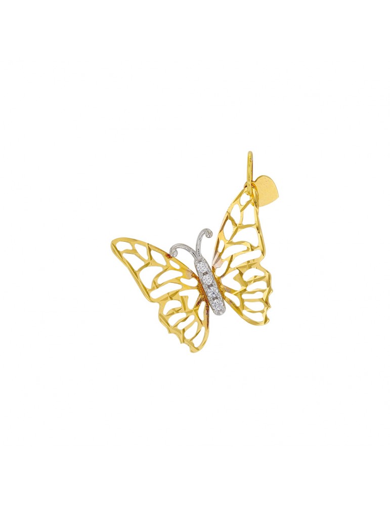 Pendentif papillon ajouré en or et oxydes de zirconium