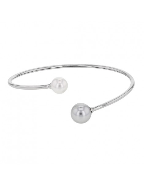 Bracelet flexible en acier avec 2 perles synthétiques à chaque bout