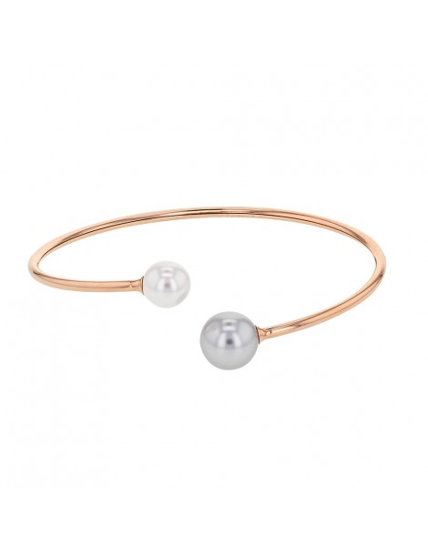 Bracelet flexible acier rose avec 2 perles synthétiques à chaque bout