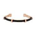 Pink steel open bracelet with a black synthetic drawstring