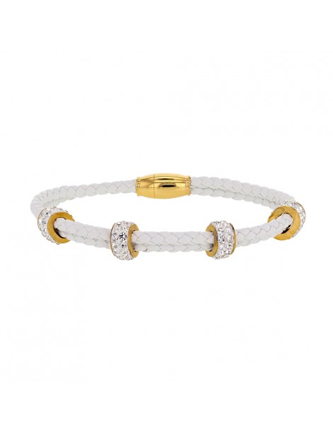 White cord bracelet and steel beads adorned with synthetic stones 318029 One Man Show 34,90 €