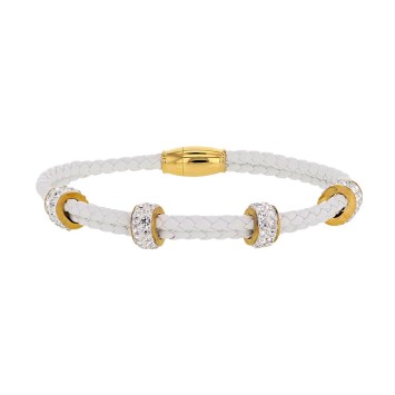 White cord bracelet and steel beads adorned with synthetic stones 318029 One Man Show 34,90 €