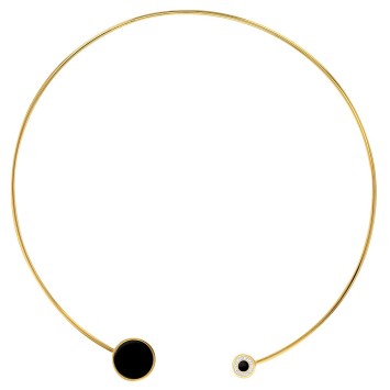 Yellow steel necklace, round black enamel, 1 decorated with crystals 317033D One Man Show 52,00 €
