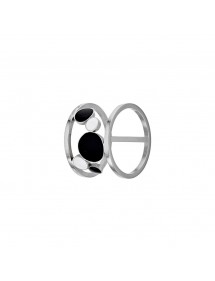 Steel ring with cascade of white and black enamelled rounds 311389 One Man Show 32,00 €