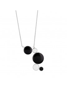 Steel necklace with white and black enamelled rounded circles 317029 One Man Show 34,00 €